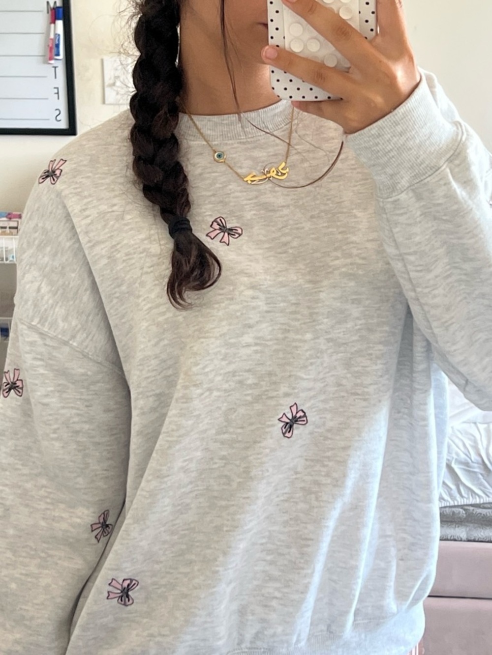 Reflex Light Gray Sweatshirt with Pink Bow Print